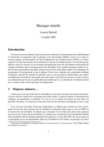 Musique sérielle - Laboratoire de Probabilités et Modèles Aléatoires