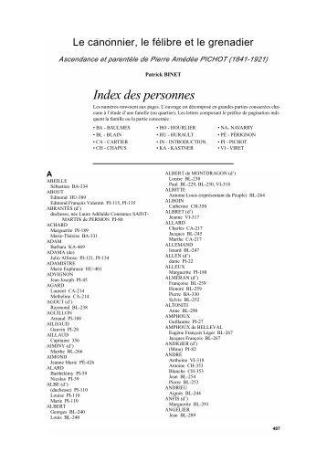 Télécharger l'index des patronymes cités (au format PDF) - Boutique