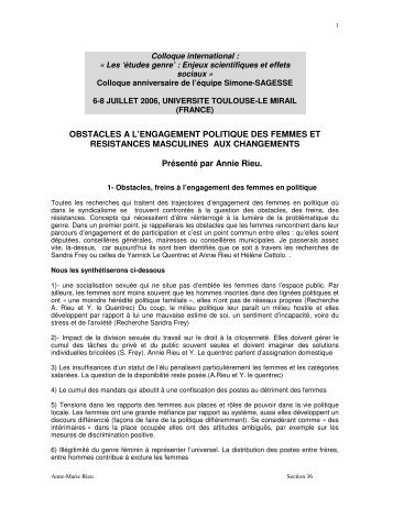 OBSTACLES A L'ENGAGEMENT POLITIQUE DES ... - Certop