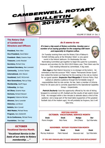 Bulletin for 3rd October Issue 14 - Rotary Club of Camberwell