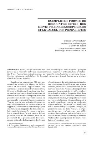 Etude des formes de la rencontre entre les élèves techniciens ...