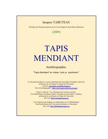 Tapis mendiant - Les Classiques des sciences sociales - UQAC