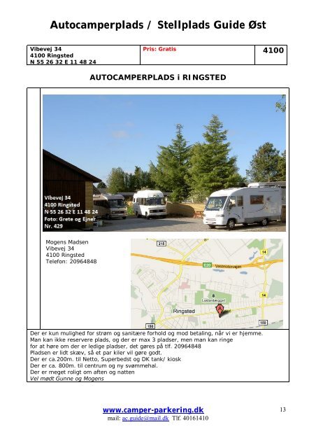 Autocamperplads / Stellplads Guide Øst - Camper-Parkering