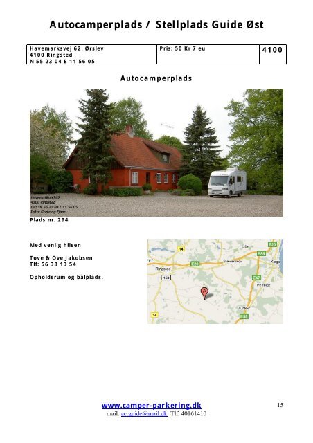 Autocamperplads / Stellplads Guide Øst - Camper-Parkering