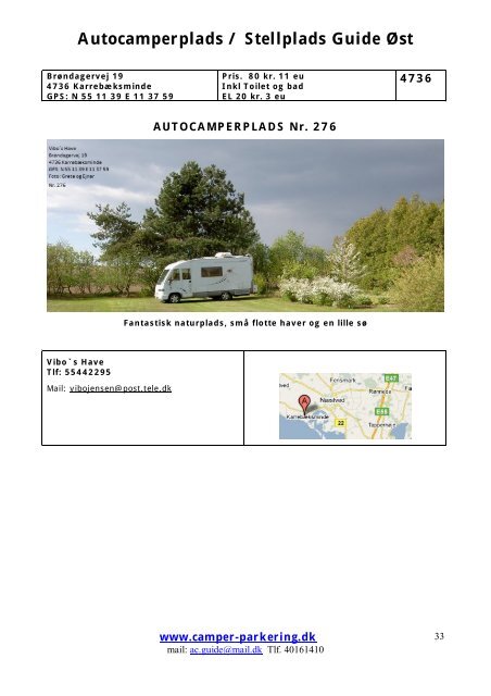 Autocamperplads / Stellplads Guide Øst - Camper-Parkering