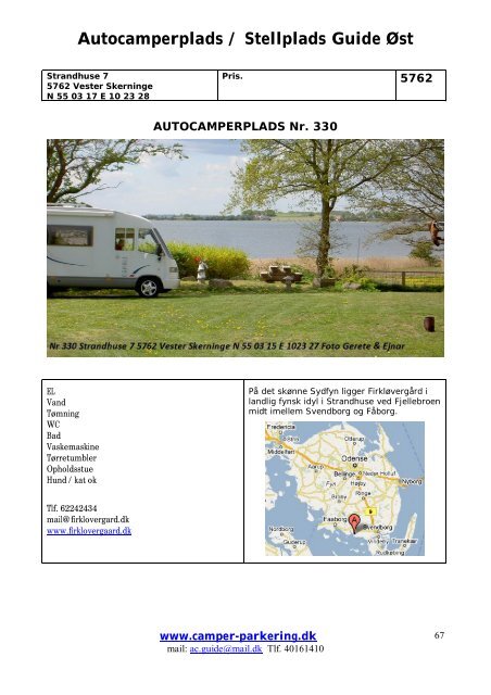 Autocamperplads / Stellplads Guide Øst - Camper-Parkering