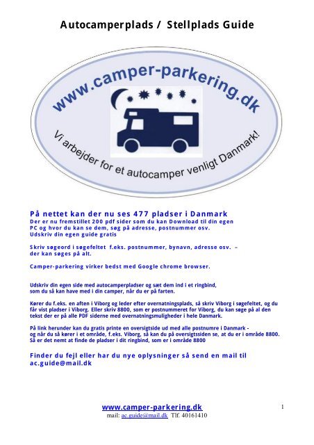 progressiv Individualitet At sige sandheden Autocamperplads / Stellplads Guide - Camper-Parkering