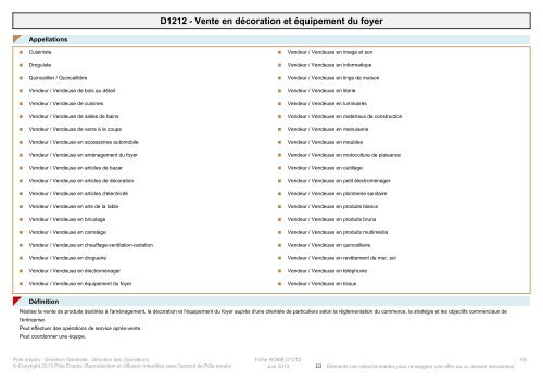 Fiche Rome - D1212 - ANPE.FR, un service Pôle emploi