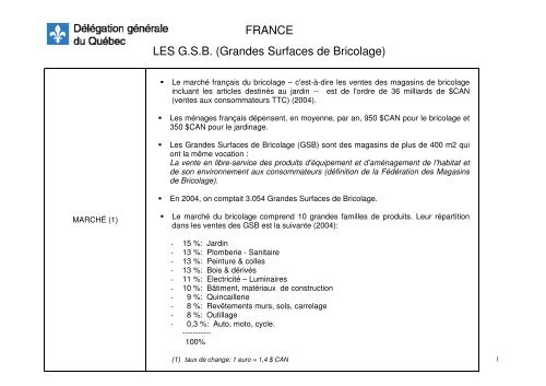 FRANCE LES G.S.B. (Grandes Surfaces de Bricolage)