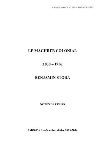 le maghreb colonial - Arabe du soir Inalco