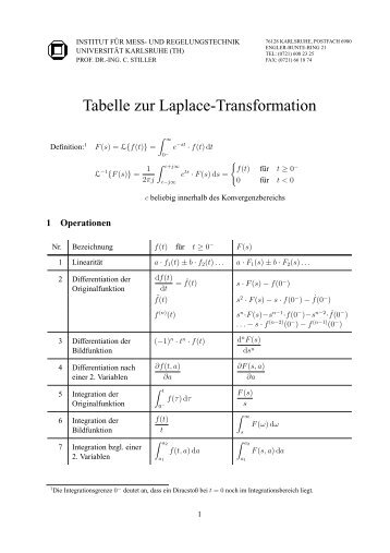 Tabelle zur Laplace-Transformation