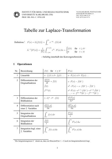 Tabelle zur Laplace-Transformation