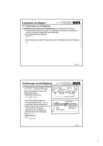 5 Synthese von Reglern ∫ Forderungen an die Regelung