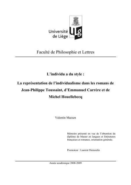 Faculté de Philosophie et Lettres - Jean-Philippe Toussaint