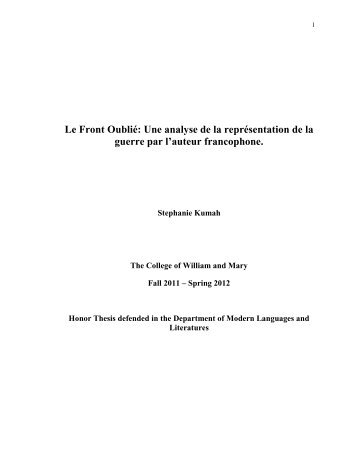 Le Front Oublié: Une analyse de la représentation de la guerre par l ...