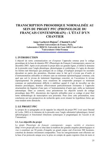 transcription prosodique normalisée au sein du projet pfc