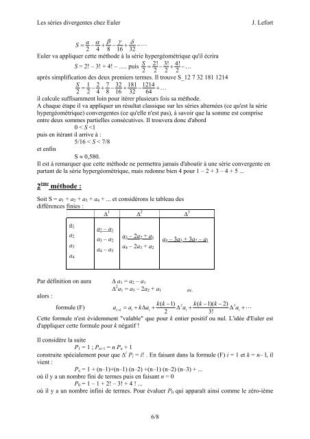 Les séries divergentes chez Euler