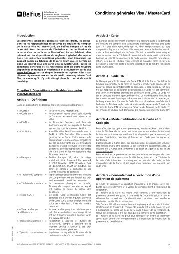 Conditions générales Visa / MasterCard (version applicable ... - Belfius