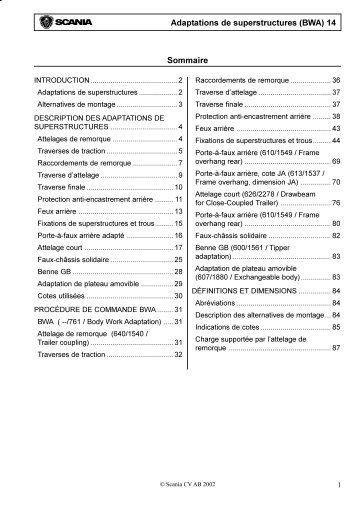 Adaptations de superstructures (BWA) 14 Sommaire - Scania