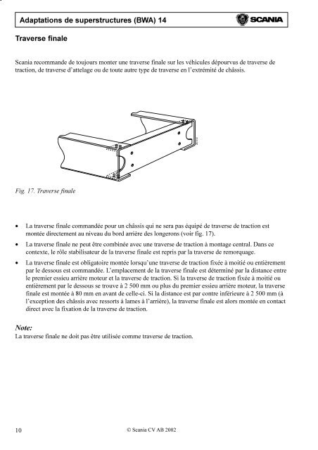 Adaptations de superstructures (BWA) 14 Sommaire - Scania