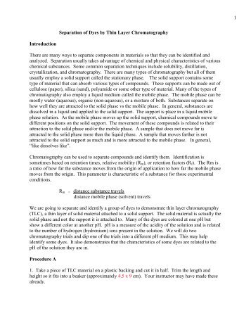 1 Separation of Dyes by Thin Layer Chromatography Introduction ...