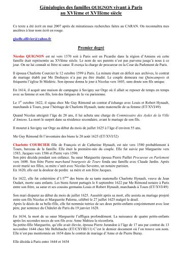 Familles QUIGNON - Projet Familles Parisiennes