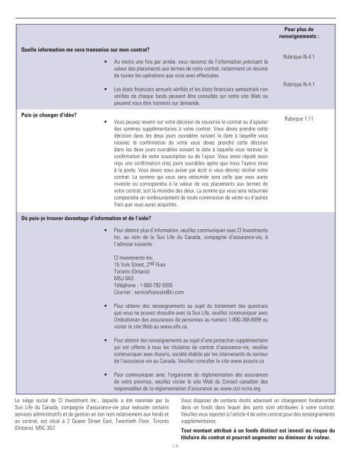 Sun Life du Canada, compagnie d'assurance-vie - CI Investments