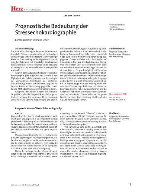 Herz Prognostische Bedeutung der Stressechokardiographie