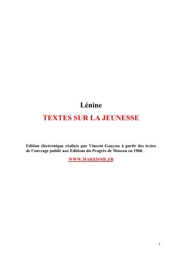 Lénine TEXTES SUR LA JEUNESSE - communisme-bolchevisme