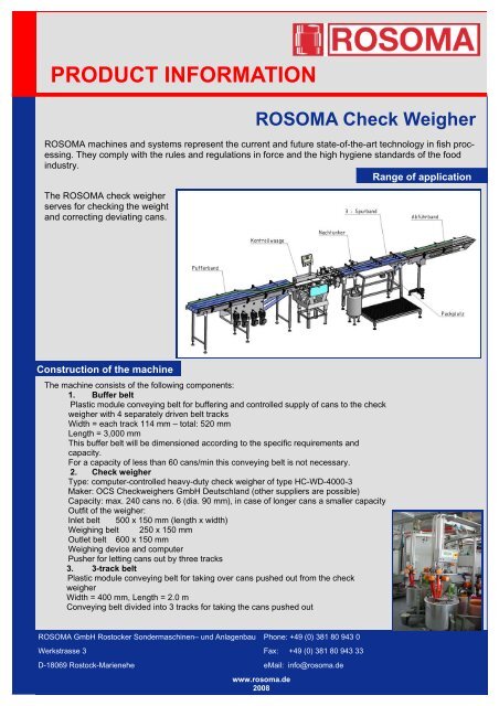 PRODUCT INFORMATION ROSOMA Check Weigher