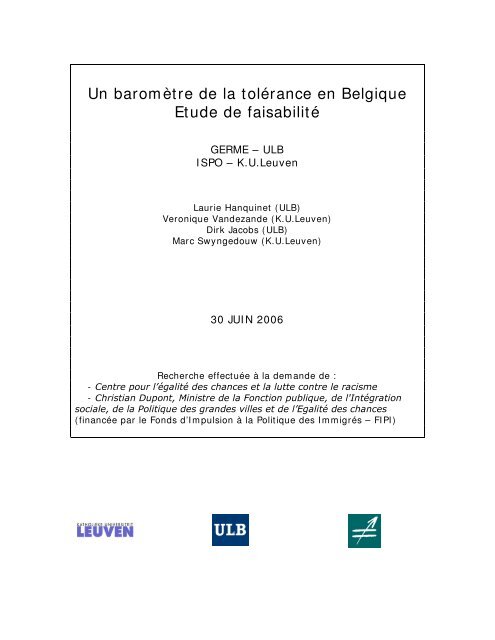 Un Barometre De La Tolerance En Belgique Etude De Faisabilite