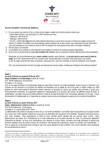 STAGES 20131 - Cercles des Naturalistes de Belgique