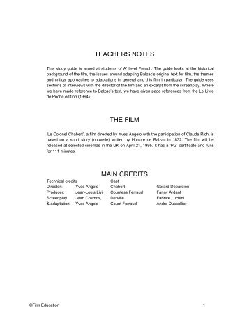 Le Colonel Chabert study guide - Film Education