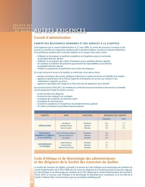 Rapport annuel 2010-2011 - Société des traversiers du Québec