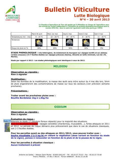 Bulletin Viticulture - Chambre d'agriculture du Tarn