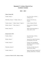 Benjamin N. Cardozo School of Law Academic Calendar 2012 – 2013