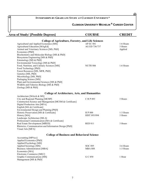 Internship Handbook - Michelin Career Center - Clemson University