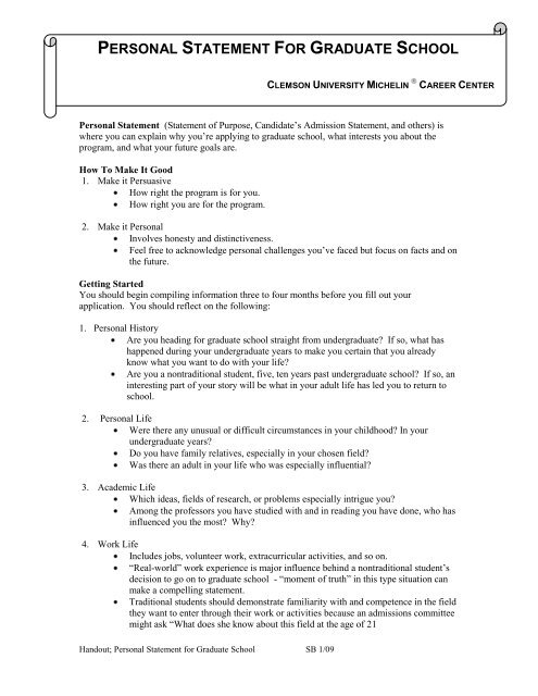 clemson university personal statement examples