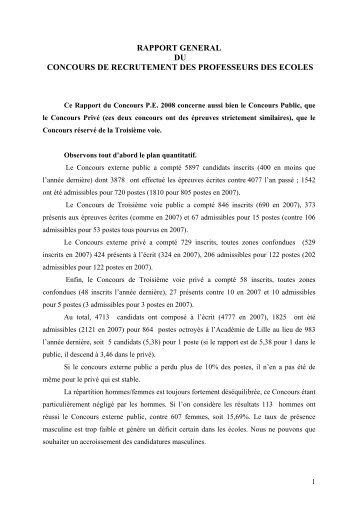 Rapport général du concours de recrutement ... - Académie de Lille