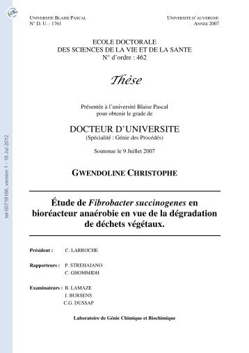 Etude de Fibrobacter succinogenes en bioréacteur anaérobie en ...