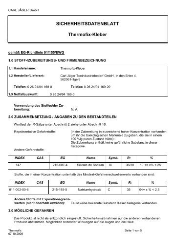 SICHERHEITSDATENBLATT Thermofix-Kleber - Carl Jäger