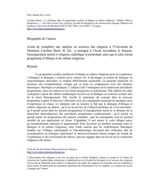 Le Dialogue Dans Le Programme Scolaire D Ethique Et Culture Religieuse