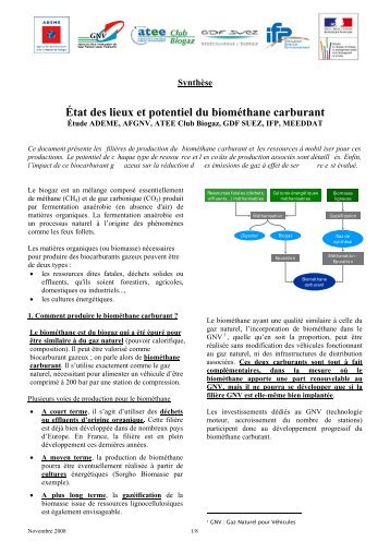 Synthèse : État des lieux et potentiel du biométhane carburant