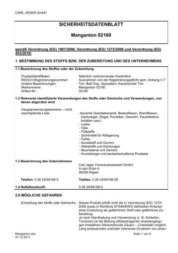 SICHERHEITSDATENBLATT Manganton 02160 - Carl Jäger