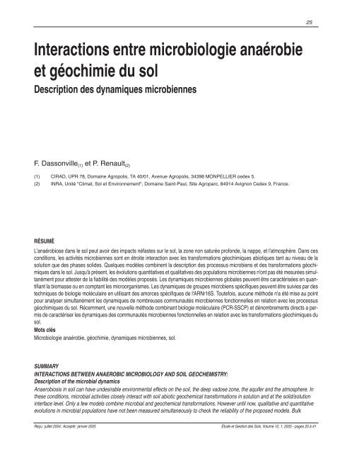 Interactions entre microbiologie anaérobie et géochimie du sol - AFES