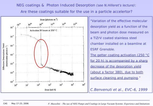 use of NEG Pumps and Coatings in Large Vacuum Systems - CERN ...