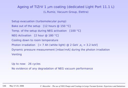 use of NEG Pumps and Coatings in Large Vacuum Systems - CERN ...