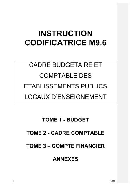 INSTRUCTION CODIFICATRICE M9.6 - Gestionnaire 03