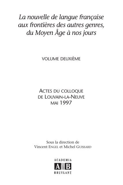 La Nouvelle De Langue Francaise Aux Frontieres Des L Esprit Livre