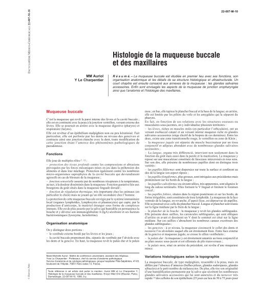 Histologie de la muqueuse buccale et des ... - Belbacha Dental